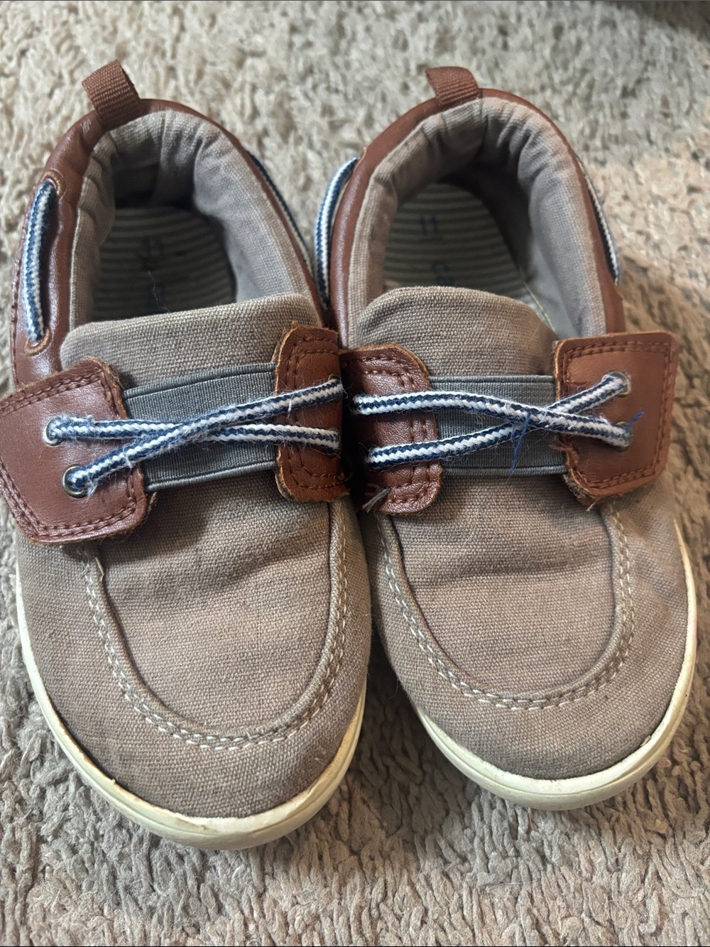 Carter's Tan Canvas Slip-On Sneakers with Brown Trim